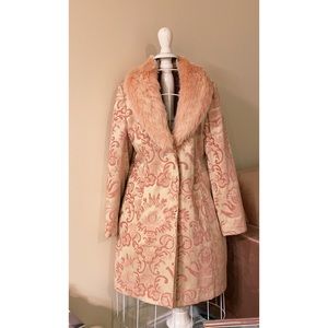 Pink Faux Fur Collar Coat